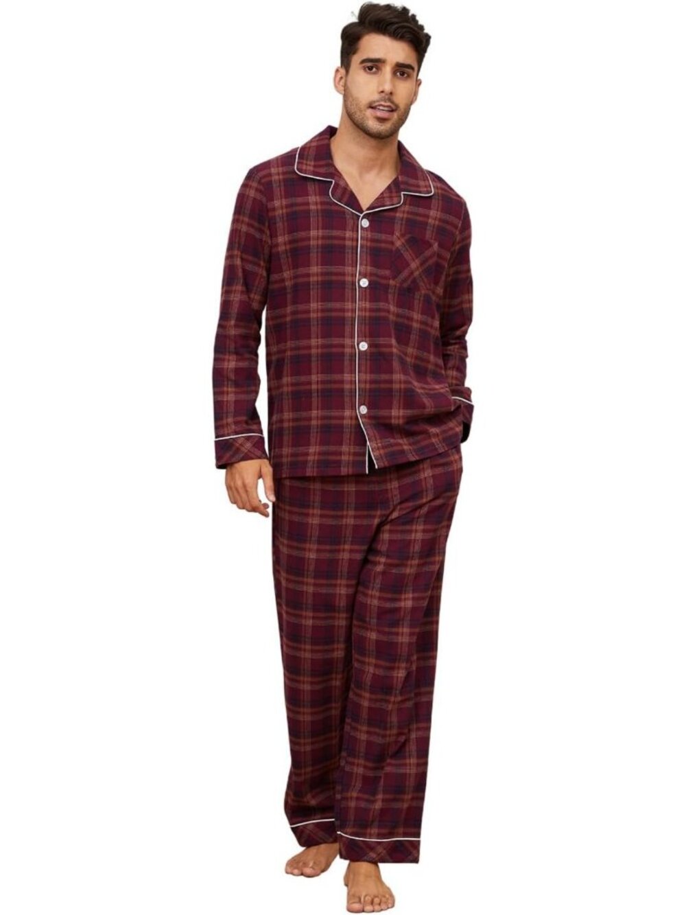 Cozy 100% Cotton Flannel Pajama Set for Men | Soft Woven Plaid Lounge Wear